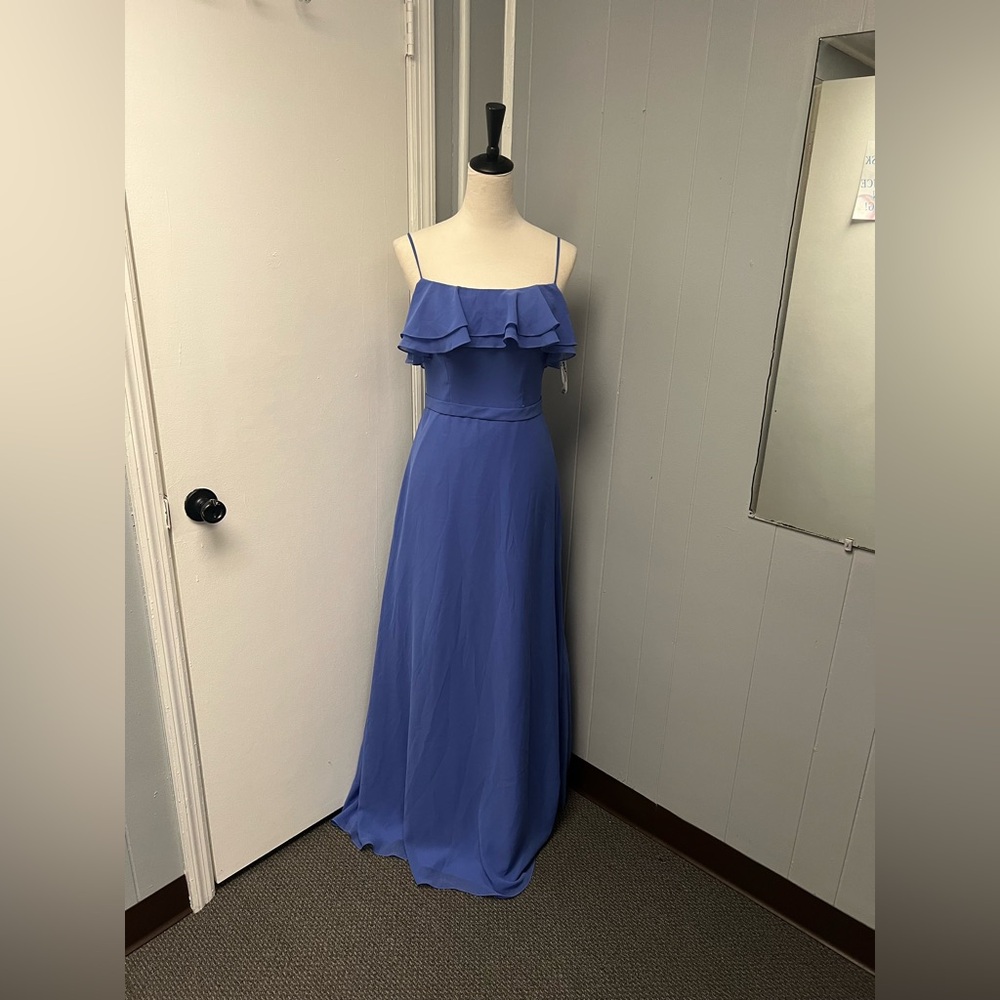 Elegant Cornflower Ruffle Bridesmaid Dress